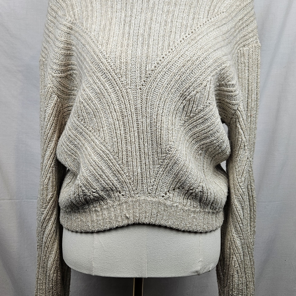John &‎ Jenn Sweater Beige Off Shoulder Distressed Boho Hippie Peasant